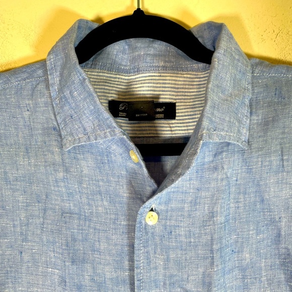 Pronto Uomo Mens XL LINEN Shirt Button Down Blue Long Sleeve Spread Collar Cool - Picture 5 of 13